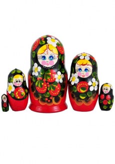 Матрешка Ягодка-Малинка 5 мест с цветами 10см