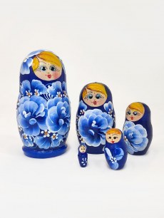 Матрешка Гжельская 5мест 10см маленькая