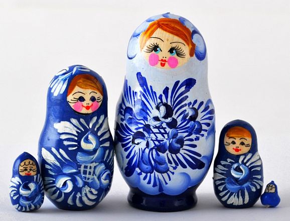 Матрешка Гжельская 5 мест 10см